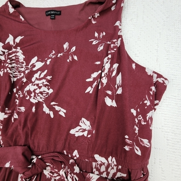 Lane Bryant Burgundy And White Floral Pleated Sleeveless Midi Dress Size 26/28 - Picture 5 of 10